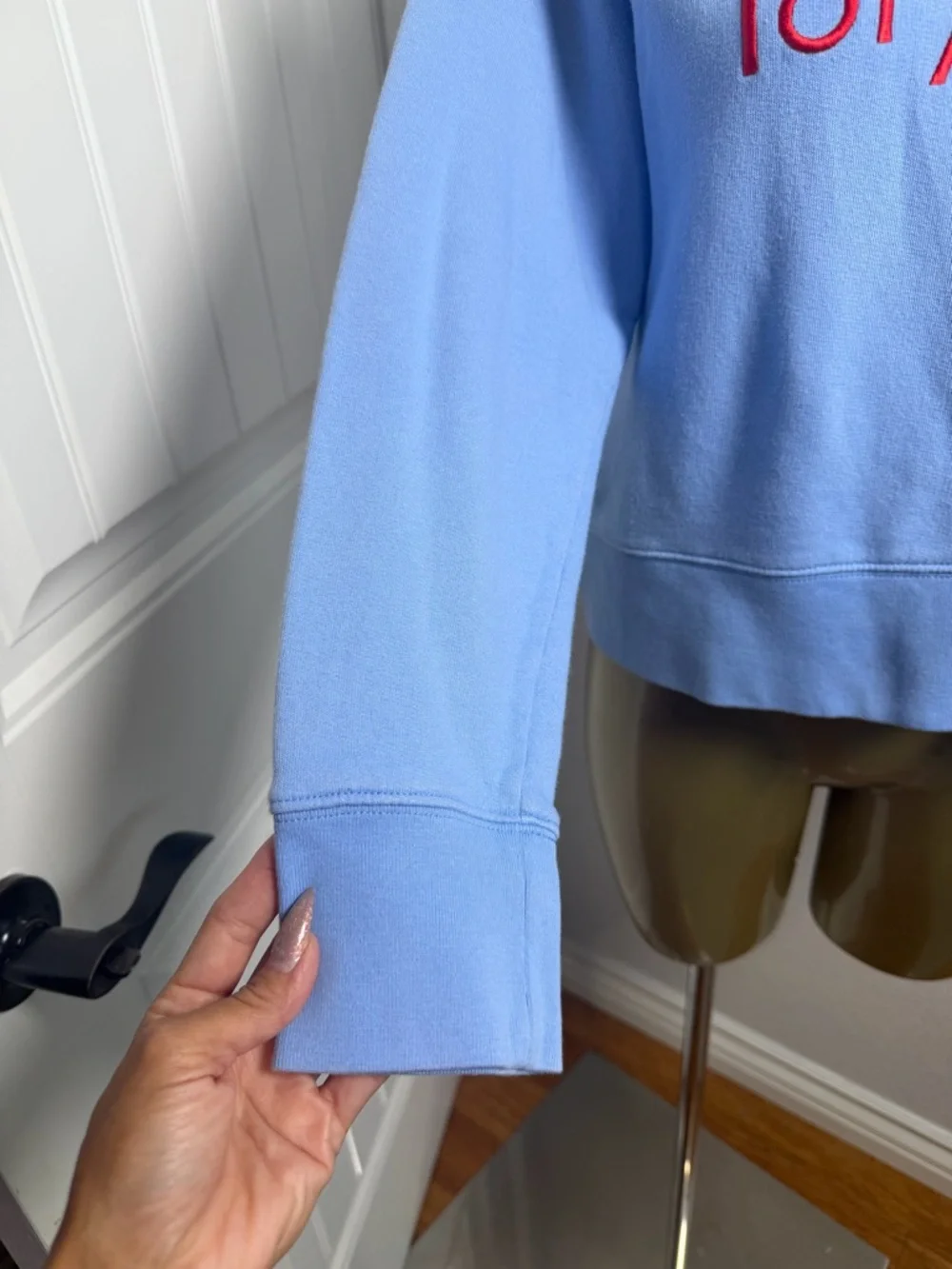Tory Burch Tory Sport Cropped Hoodie Sweatshirt Baby Blue Cotton, Size XS